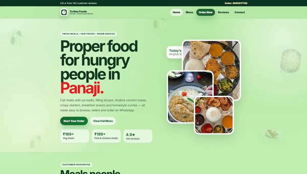 Ta Naa Foods website preview